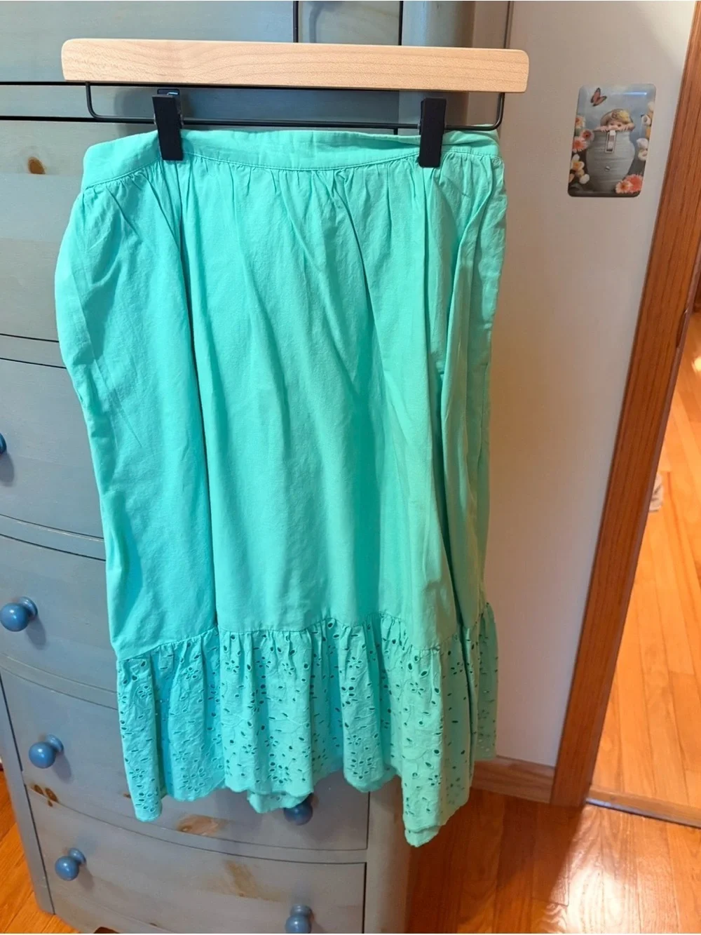 J. Crew Mint Green Eyelet-Hem Midi Skirt